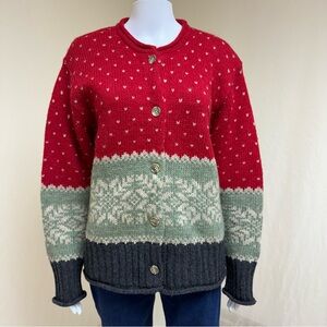 Vintage Eddie Bauer Cowichan Alpaca Wool Fair Isle Knit Cardigan Sweater M